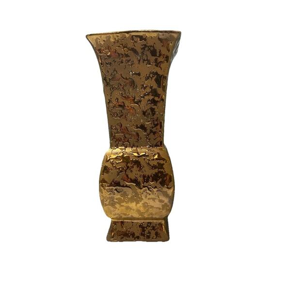 24 KT Gold 9” Tall Weeping Vase Made In USA Elegant Home Decor Entry Way Gift - Picture 8 of 13